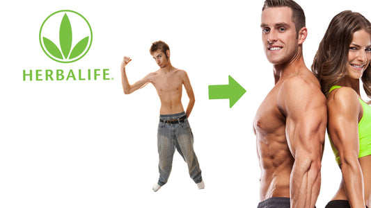 Un maigre essaie de prendre du muscle et de la masse avec des produits Herbalife.