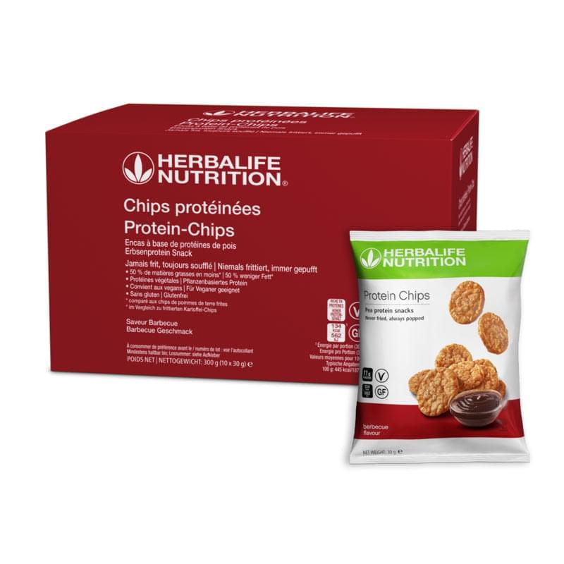 Herbalife protein chips barbacoa sabor o crema agria y cebolla - 10 bolsas por caja 30 g